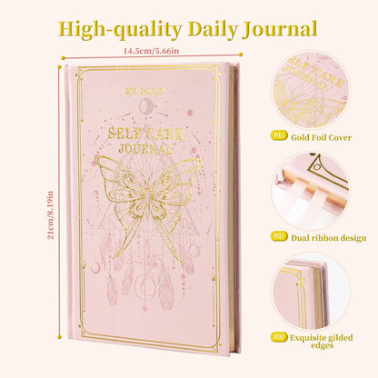 Self-Care Journal for More Happiness, Optimism, Affirmation & Reflection, Gratitude Journal with Guided Prompts, Inspirational Quotes, Mood Tracker, Undated Daily Journals for Women & Men (Pink)