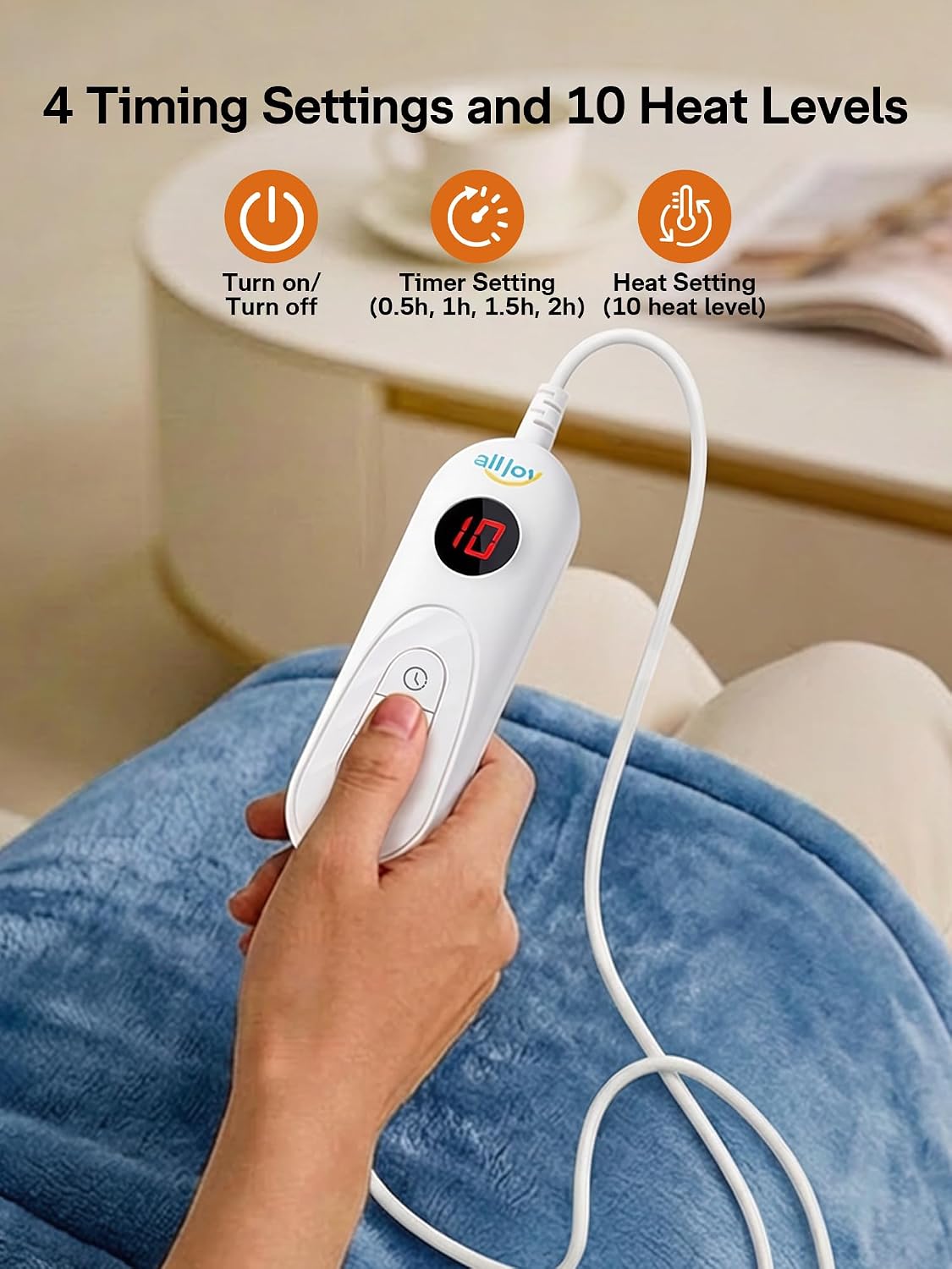 ALLJOY Heating Pad for Neck and Shoulders and Back Pain Relief | 24"x33" Weighted Heating Pad for Back with 10 Heat Levels & 4 Timers, Auto Shut-Off, Birthday Gifts for Men Women, Grey