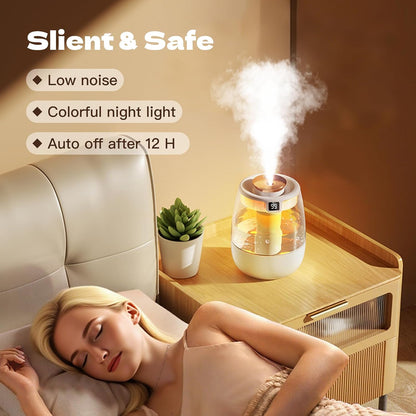 Double Spray Air Humidifier for Bedroom, 2L Quiet Cool Mist Humidifier for Plants Dorm Room Office Home Car Personal Humidificador with Digital Display 3 Mist Modes & Night Light