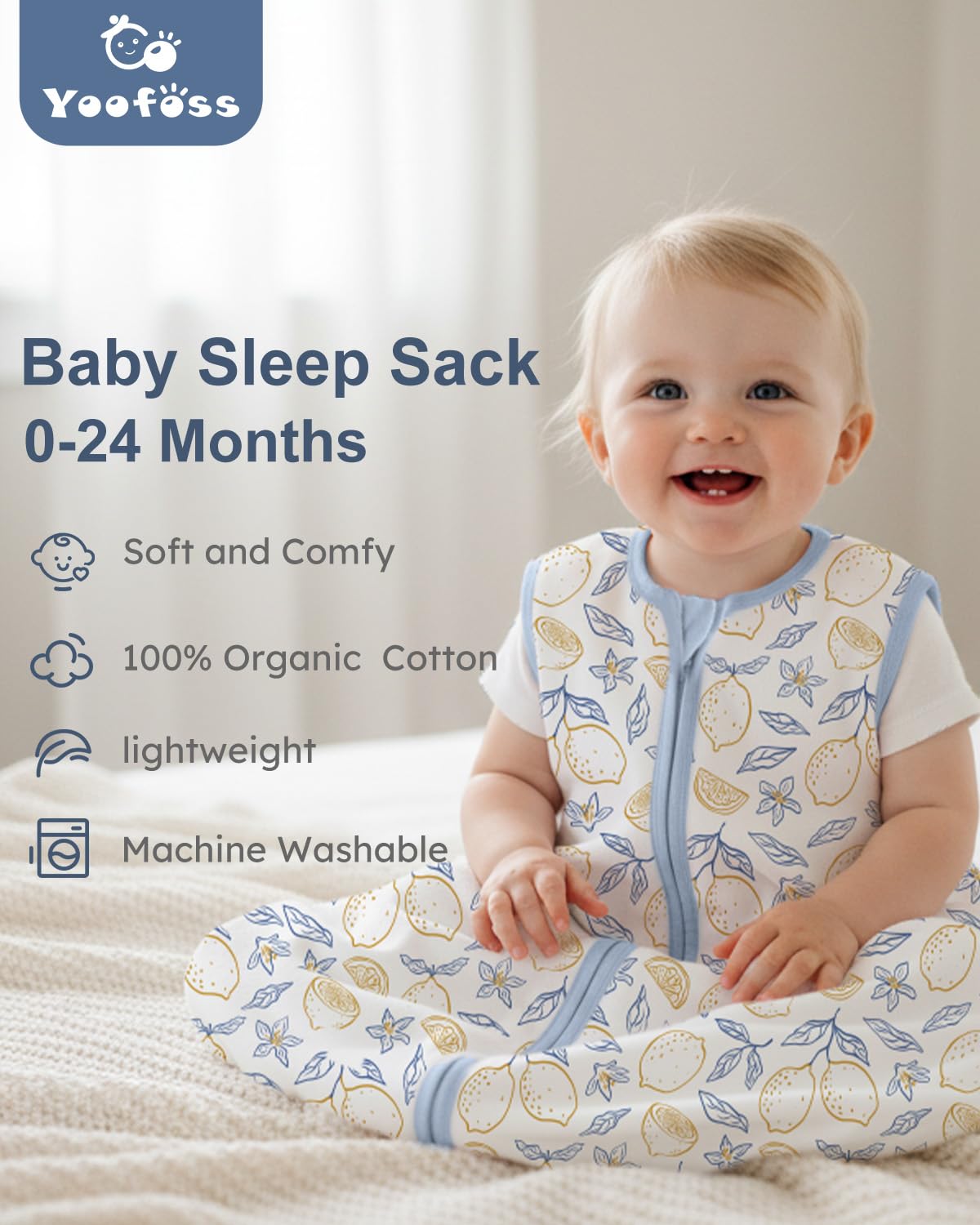Yoofoss Baby Sleep Sack 0-6 Months Wearable Blanket for Babies 100% Organic Cotton 2-Way Zipper TOG 0.5 Toddler Sleeping Sack 3 Pack, Sleep Sacks