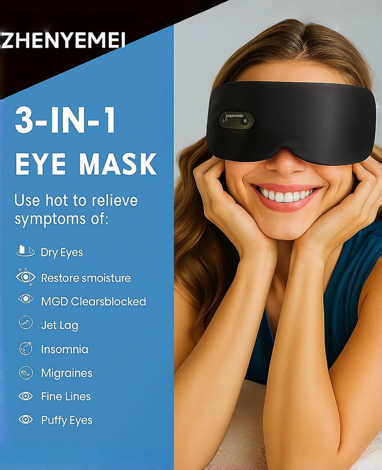Heated Eye Masks for Dry Eyes, Cordless Silk Mask, 3 Heat Levels Electric Heating Pad for Eye Strain Relief & Fatigue,Ideal Eye Mask for Men Women,Sleep,Travel
