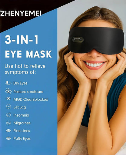 Heated Eye Masks for Dry Eyes, Cordless Silk Mask, 3 Heat Levels Electric Heating Pad for Eye Strain Relief & Fatigue,Ideal Eye Mask for Men Women,Sleep,Travel