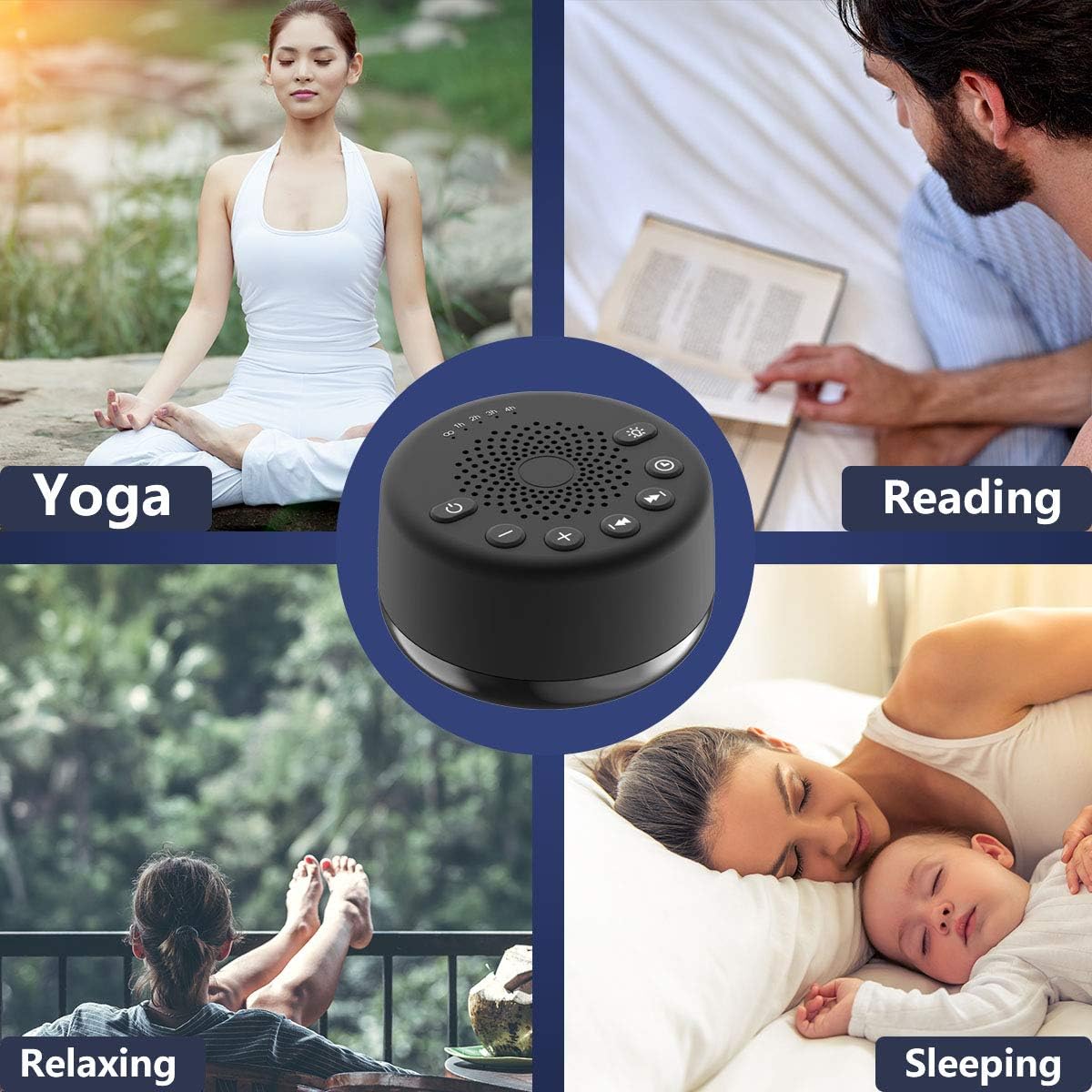Easysleep Loudspeakers White Noise Machine with 25 Soothing Sounds and Night Lights with Memory Function 32 Levels of Volume and 5 Sleep Timer Powered by AC or USB for Sleeping (Black No Light)