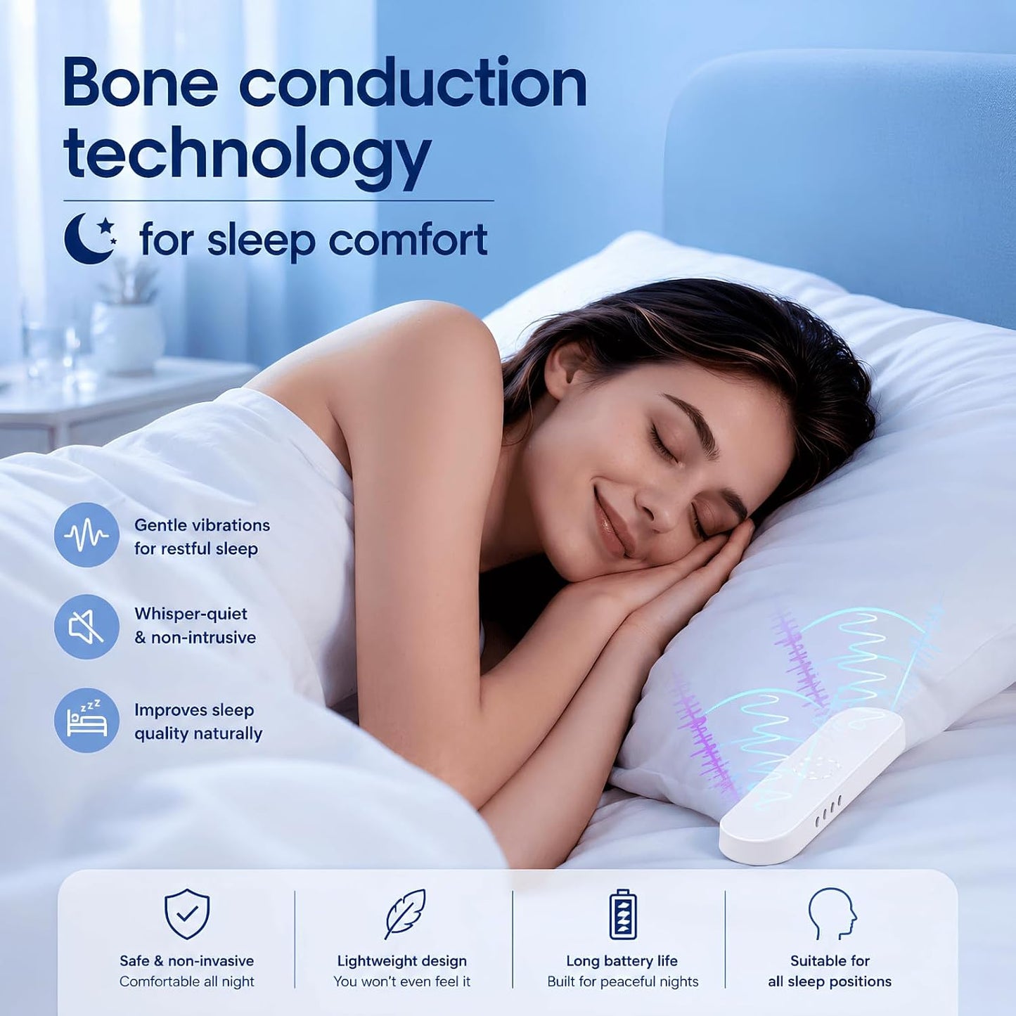 Private Mini Under Pillow Speaker Bluetooth for Sleeping, Portable Bone Conduction Technology with Volume Control/TF Function, Wireless White Noise/Sleep Aid(Blue White)