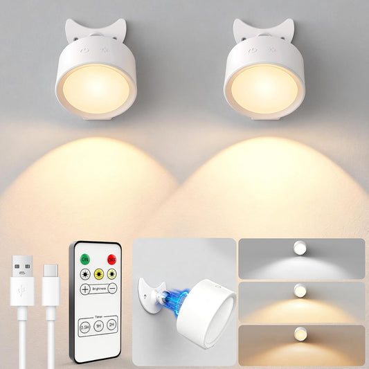 2PCS Battery Operated Wall Lights, Long-Lasting 160H for Reading