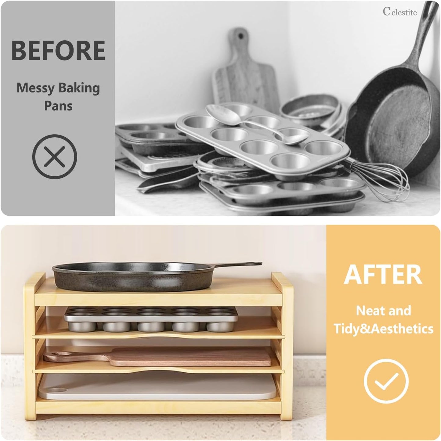 celestite Wooden Baking Sheet Organizer for Cabinet Baking Tray Organizer Cookie Sheet Organizer for Cabinet Kitchen Storage Organization Accessories