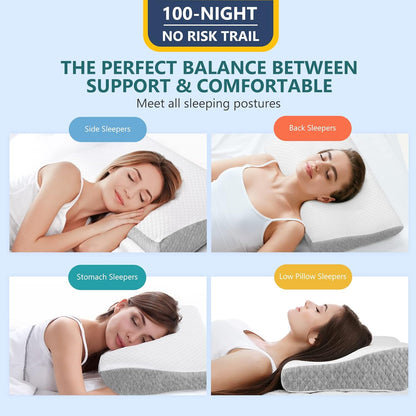 Memory Foam Pillow for Neck Pain Relief, Adjustable Orthopedic Ergonomic Cervical Pillow for Sleeping with Washable Cover, Bed Pillows for Side, Back, Stomach Sleepers