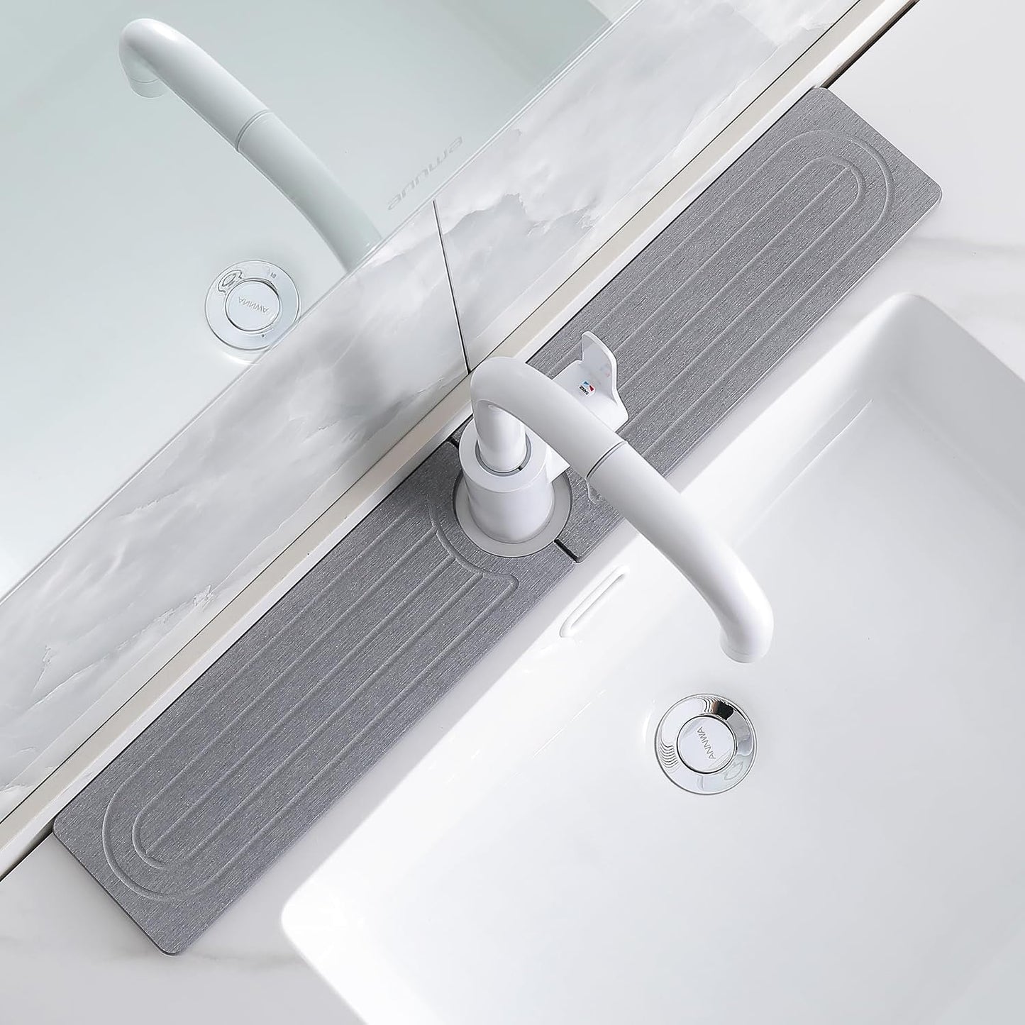 Diatomite Faucet Mat for Kitchen Sink, Quick-Dry Stone-Like Sink Mat, Flat Lay Absorbent Countertop Drying Mat for Faucet Area, Hard Diatomite Mat, Gray, 23.6 x 4 in