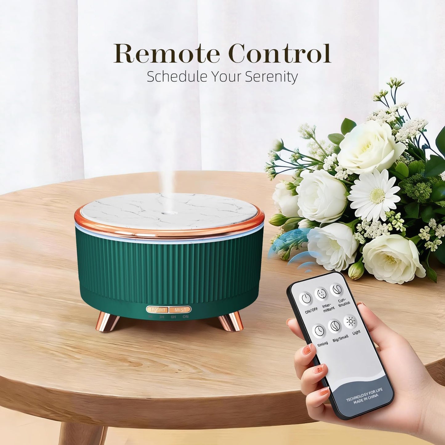 20-Hour Long-Lasting Aromatherapy, 500ML Large Essential Oil Diffuser: Ultrasonic Cool Mist Humidifier with Remote Control, 7 Color Lights, Timer, Auto-Off for Home/Bedroom/Yoga (White)