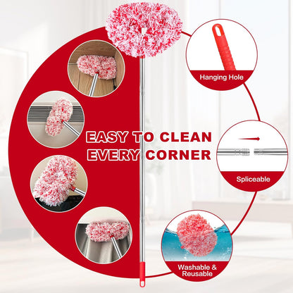 Ceiling Fan Cleaner Duster Reusable Microfiber Ceiling Fan Blade Cleaner Removable Duster with Extension Pole Adjusts 13 to 49.7 Inch for Cleaning Walls Bookshelves Furniture Door Window Top (Blue)