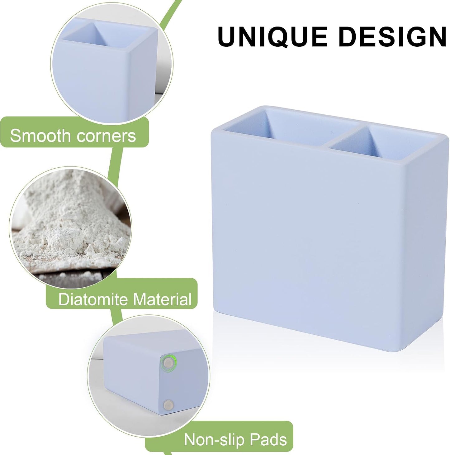Diatomite Toothbrush Holder Toothpaste Organizer, Marble White | Quick Drying, Non-Slip, 2 Slots Kids Electric Tooth Brush Holder for Bathroom, for Countertop, Shower, Vanity