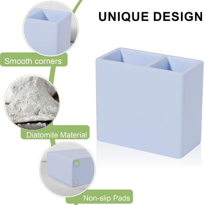 Diatomite Toothbrush Holder Toothpaste Organizer, Marble White | Quick Drying, Non-Slip, 2 Slots Kids Electric Tooth Brush Holder for Bathroom, for Countertop, Shower, Vanity