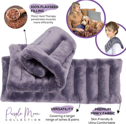 Purple Moon Collection - Microwavable Heating Pad for Neck & Shoulders - 6x16, Gray - Flaxseed Heat Pack - Weighted Hot & Cold Therapy Compress Wrap for Pain Relief, Menstrual Cramps, Sore Muscles