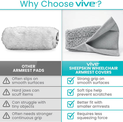 Vive Wheelchair Armrest Pads (2 PCS) - Memory Foam Sheepskin Cushion