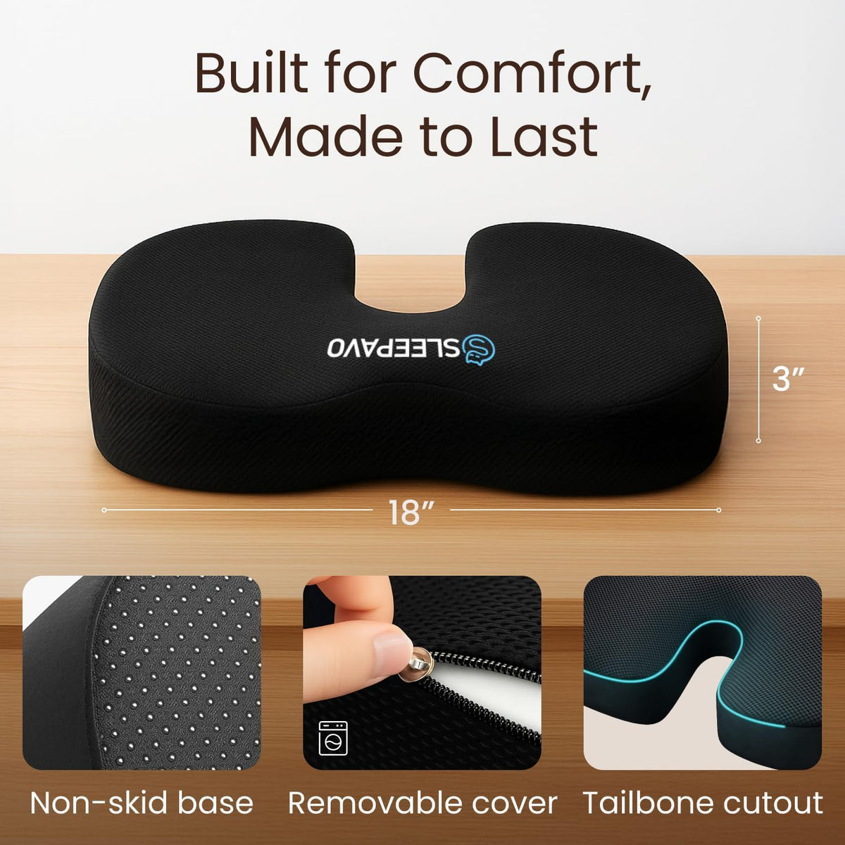Sleepavo Office Chair Cushion, Seat Cushion for Tailbone Pain Relief Butt