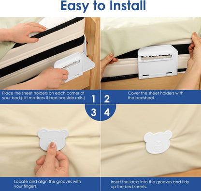 Patented Bed Sheet Holders ABS Lock System for Fitted Sheets Secure Clips | Patented Lock Design, 168 Anti-Slip Points, Reinforced ABS Material, One-Time Installation, Fits All Mattress Sizes