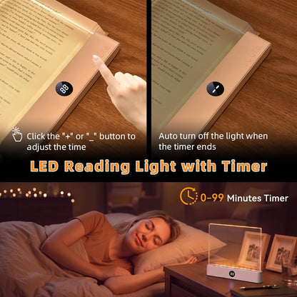Amber Book Light, Rechargeable Clear LED Flat Reading Light with 3 Colors & Timer, Dimmable Panel Plate Lamp Book Full Page Light for Reading in Bed at Night, Funny Gifts for Readers Book Lovers