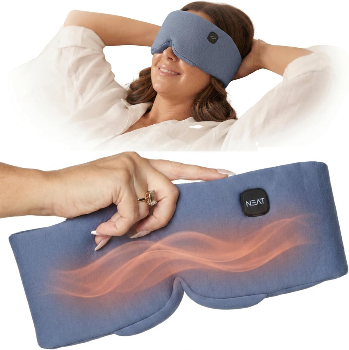 Heated Eye Mask – Cordless Electric Warm Eye Compress for Dry Eyes, Stye & Eye Strain Relief – 4 Heat Settings, Rechargeable, Light-Blocking, Blackout, Washable Cover (Ocean Stone)