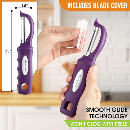 Spring Chef Swivel Potato Peeler for Kitchen w/ Soft Grip Handle, Mango | Premium Vegetable Peeler w/ Sharp Stainless Steel Blades, Multifunctional Food Peeler for Apple, Carrot, Cucumber, Fruit