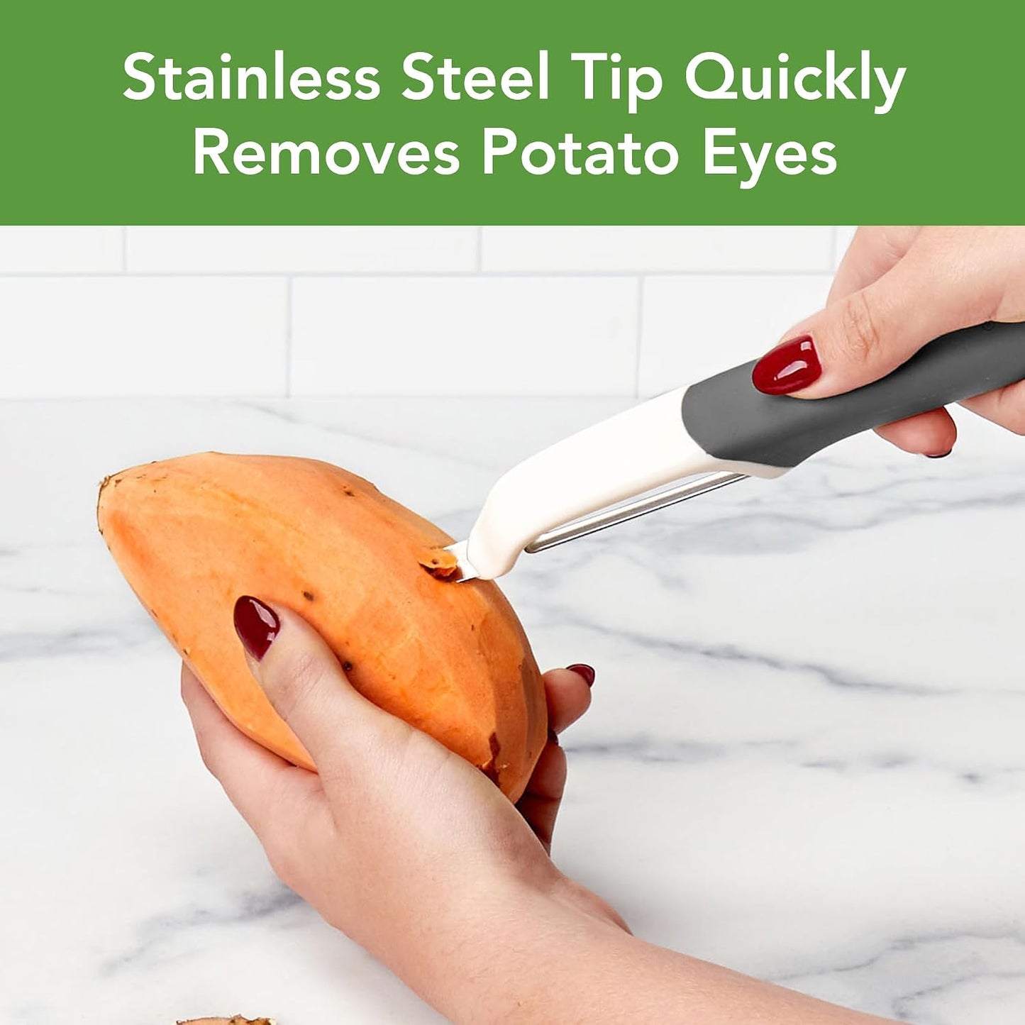 Tovolo Vegetable Peeler with Ultra Sharp Stainless Steel Swivel Blade Non Slip Handle, Multi Functional Dishwasher Safe Kitchen Wide Ribbon Potato Peeler for Fruit Veggies Carrots Apples, Oatmeal