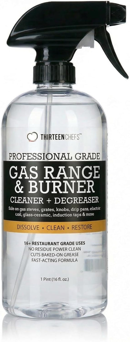 Thirteen Chefs Gas Stove Cleaner for Range, Burner, Oven and Surfaces, 32oz | Cuts Through Carbon and Baked on Food, Fume Free with no VOCs, Cleans Ceramic Glass Steel Iron Grills and BBQs
