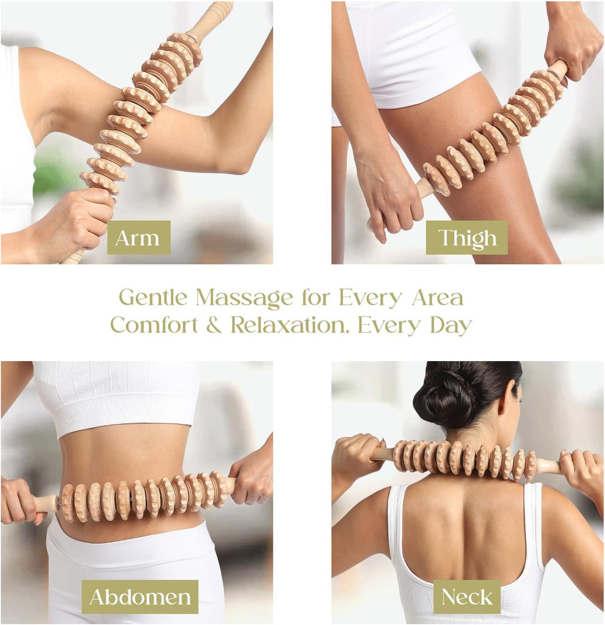 Wood Roller Massager for Body - 15.6 inch Lymphatic Drainage Manual Massage Tools for Sculpting, Muscle Shaping, Celulite Remover - Wooden Massage Tool for Manual Maderotherapy