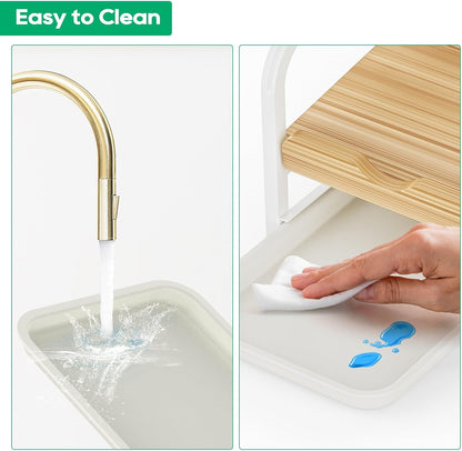 Laundry Detergent Holder Stand, Liquid Detergent Dispenser Shelf Organizer with Cleanable Drip Tray, Liquid Holder Stand Catcher for Laundry Room Organization and Storage (Flat-BlackWhite)
