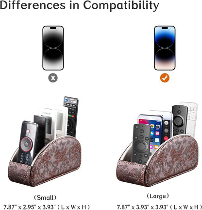 Pu Leather TV Remote Control Holder with 5 Compartments,Remote Caddy/Tray | Bedside Table Desk Storage Box/Organizer for Pen,DVD,Blu-Ray,Media Player,Heater Controller,Cosmetics,Glasses,Office Supplies