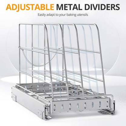Pull Out Cabinet Organizer for Cutting Board, Cookie Sheet, Baking Sheet | Stainless Steel Sliding Rack for Bakeware & Trays, Heavy-Duty Cutting Board Organizer