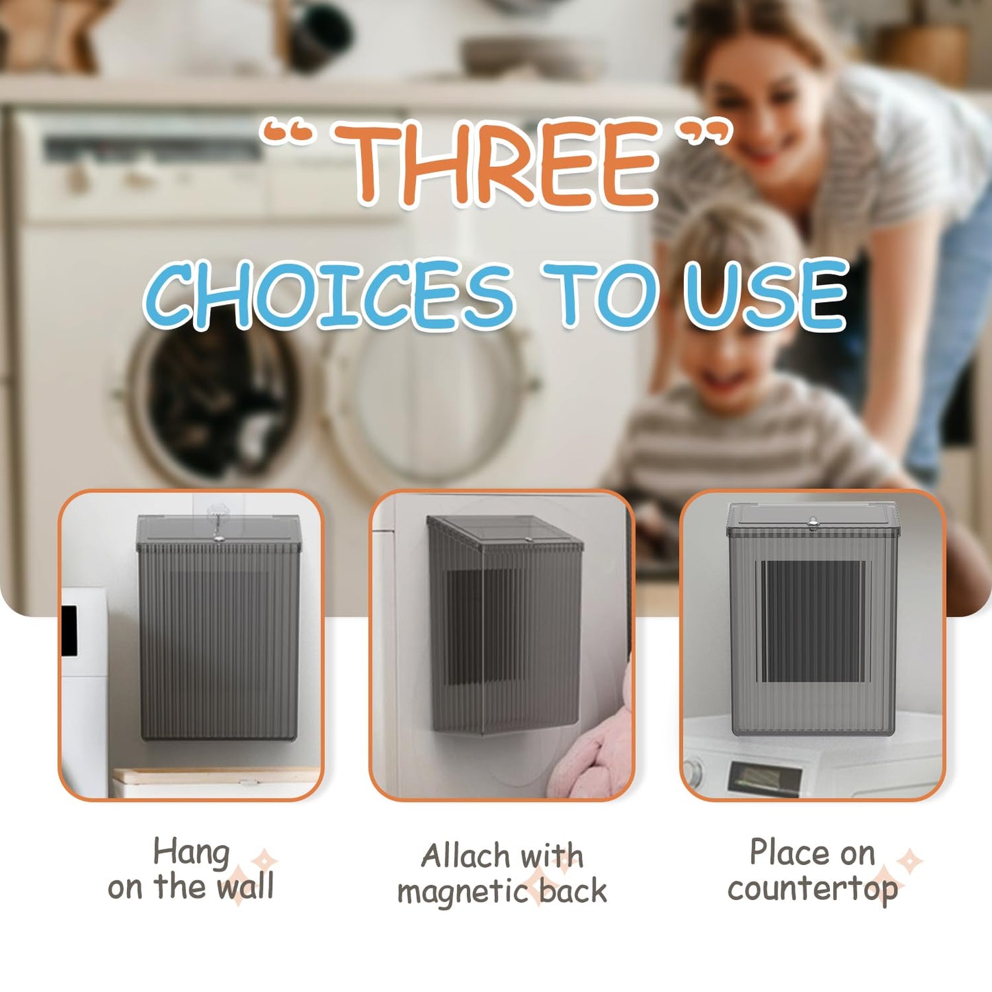 Sealegend Magnetic Trash Can with Lid, Space Saving Lint Bin Black | Wastebasket for Kitchen, Refrigerator, Cabinet, Bathroom & Laundry Room