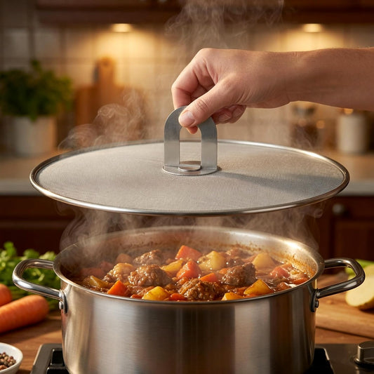 Homestia Splatter Screen for Frying Pan, 8'' Kitchen Grease Splatter Guard | 304 Stainless Steel Grease Splatter Guard with Foldable Knob,, Splatter Screen for Cooking, Rust-Free - No Oil Mess, No Burns