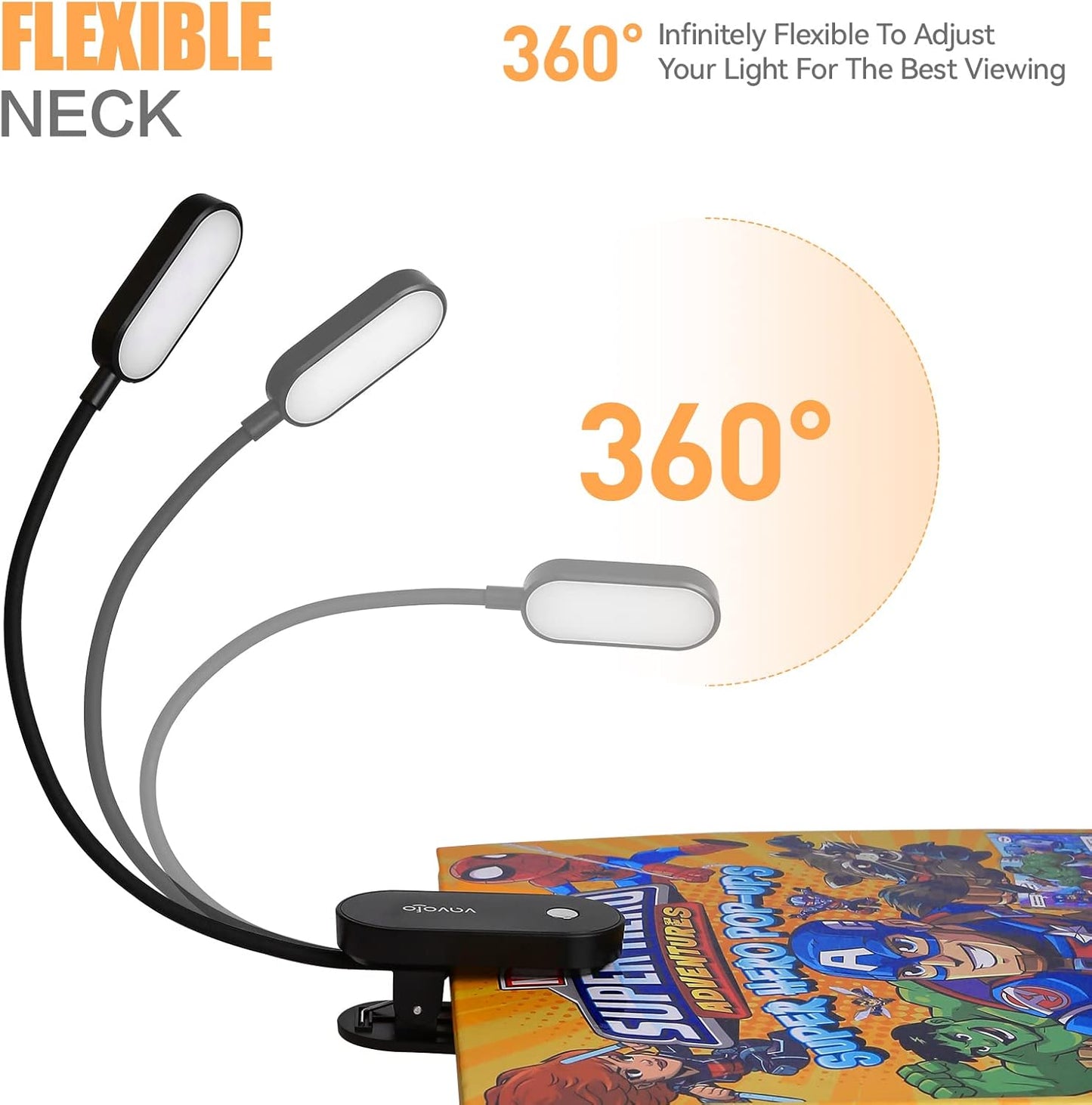 VAVOFO Rechargeable Book Light, 14 LEDs Eye Care Clip On Amber Reading Light for Bookworms Reading in Bed with 9 Colors 9 Brightness (Blue)