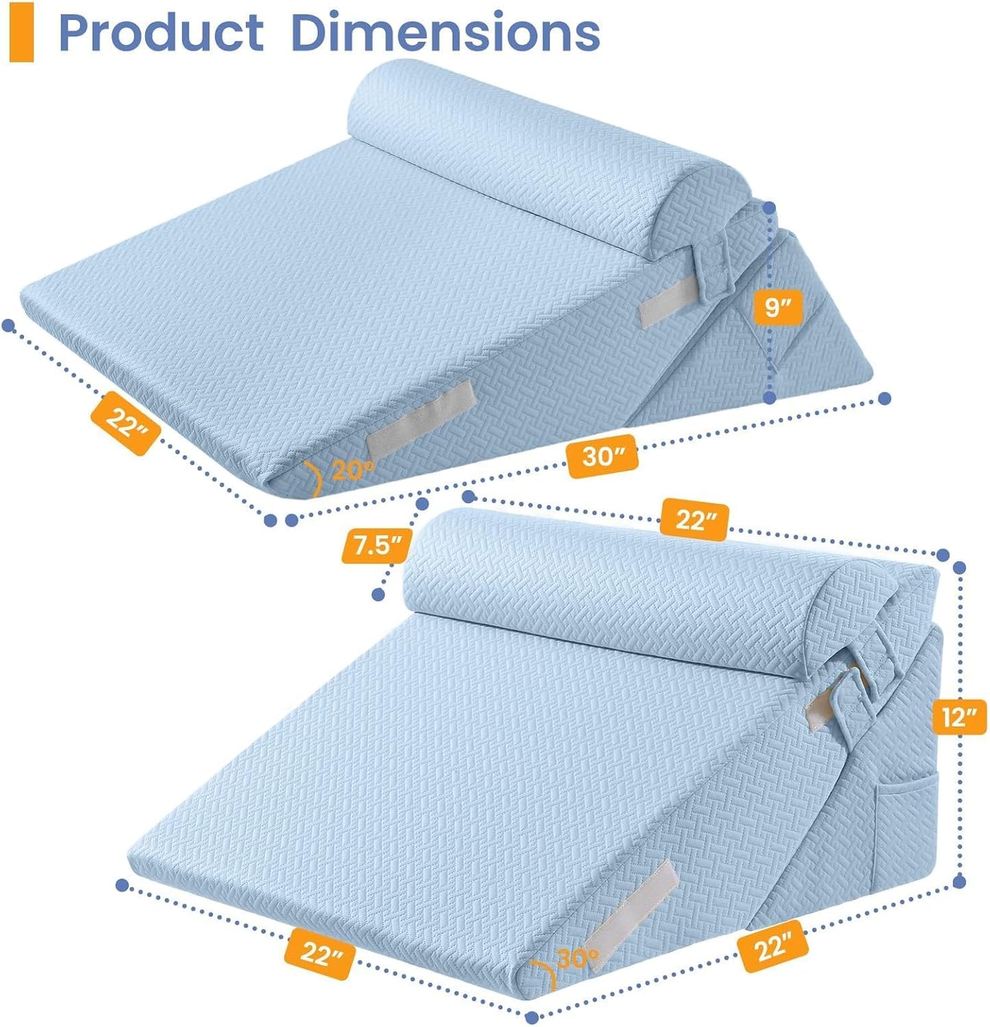 Sasttie Adjustable Wedge Pillow Set for After Surgery, Dark Grey & White | Bed Wedge Pillow Headboard with Memory Foam Neck Cushion, for Acid Reflux, Sleeping, Neck & Back Support