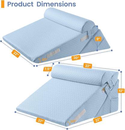 Sasttie Adjustable Wedge Pillow Set for After Surgery, Dark Grey & White | Bed Wedge Pillow Headboard with Memory Foam Neck Cushion, for Acid Reflux, Sleeping, Neck & Back Support