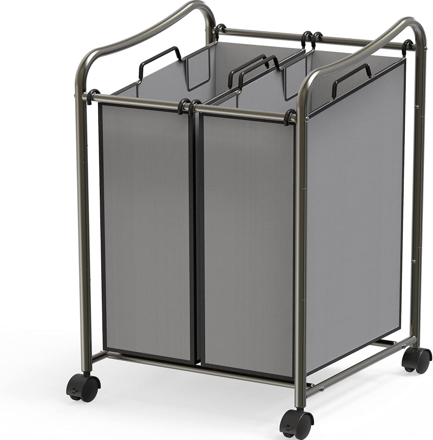 Simple Houseware 2-Bag Heavy Duty Laundry Sorter Rolling Cart, Dark Grey | Removable Bags and Lockable Wheels for Laundry Room Organization