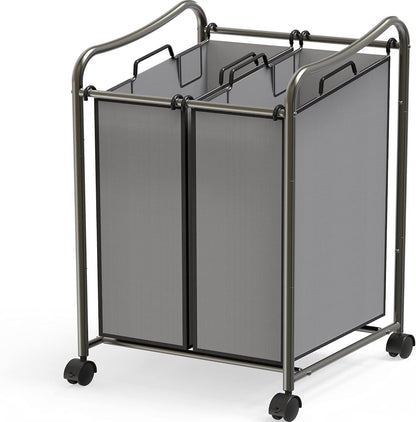 Simple Houseware 2-Bag Heavy Duty Laundry Sorter Rolling Cart, Dark Grey | Removable Bags and Lockable Wheels for Laundry Room Organization