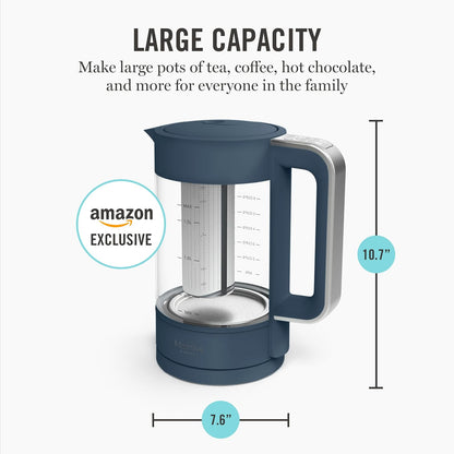 Martha Stewart 1.7L Glass Carafe Electric Kettle with Removable Tea Infuser | 7 Cups, 4 Presets, Rapid Boiling, Stainless Steel Tea Leaf Infuser, Cordless Swivel Base, Keep Warm, Auto Shut-Off, Linen