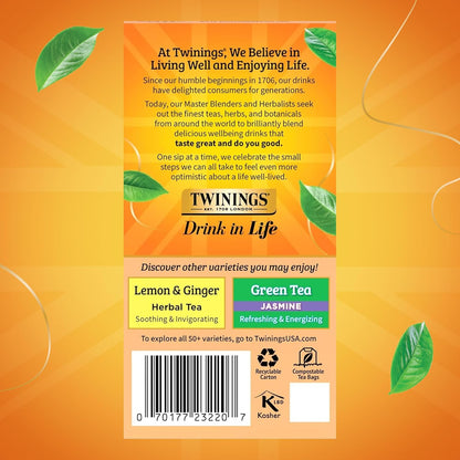 Twinings Mango & Pineapple Herbal Tea Individually Wrapped Bags, 20 Count (Pack of 1), Naturally Caffeine-Free, Enjoy Hot or Iced, 20 Teabags