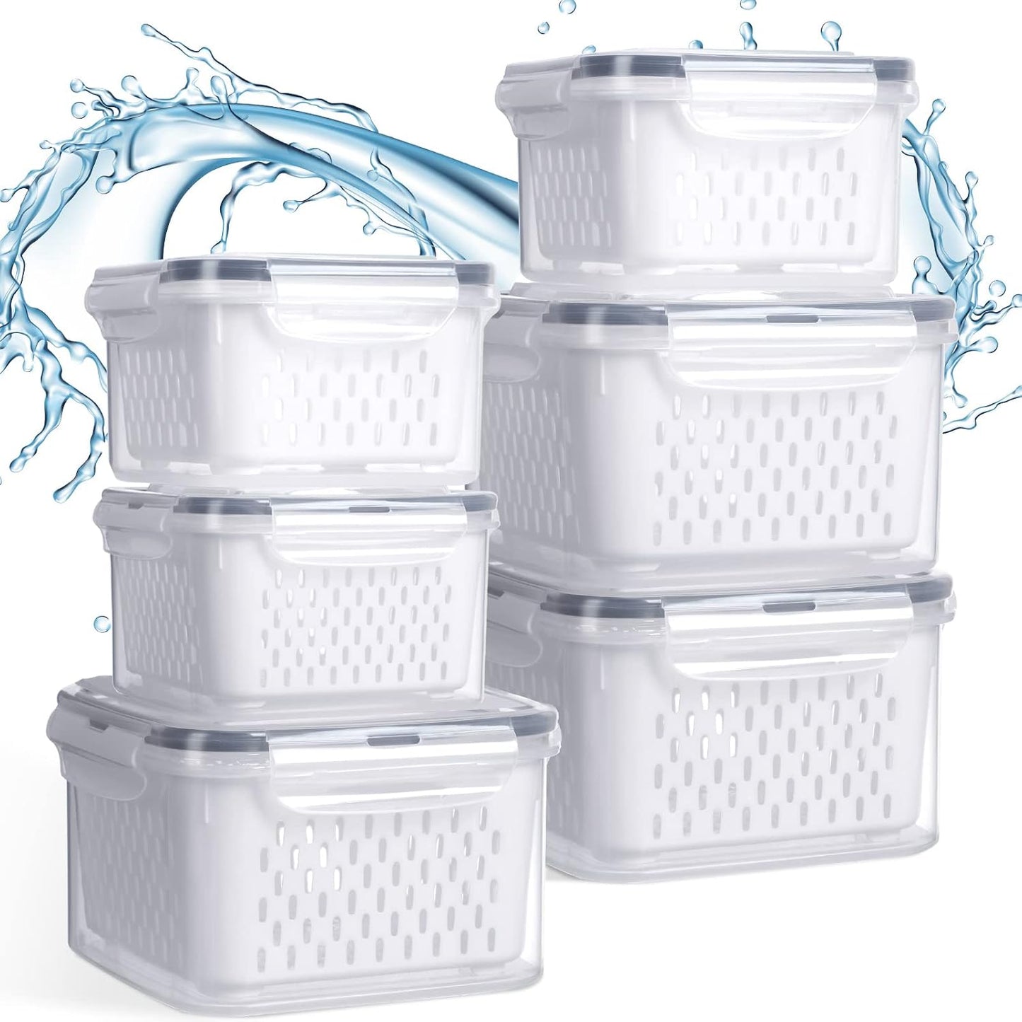 6 Pcs Fruit Storage Containers for Fridge, Food Storage Containers Berry Produce Fridge Organizer with Removable Colander Keep Fruits, Vegetable, Veggie, Meat Fresh Longer(Small, Medium, Large)