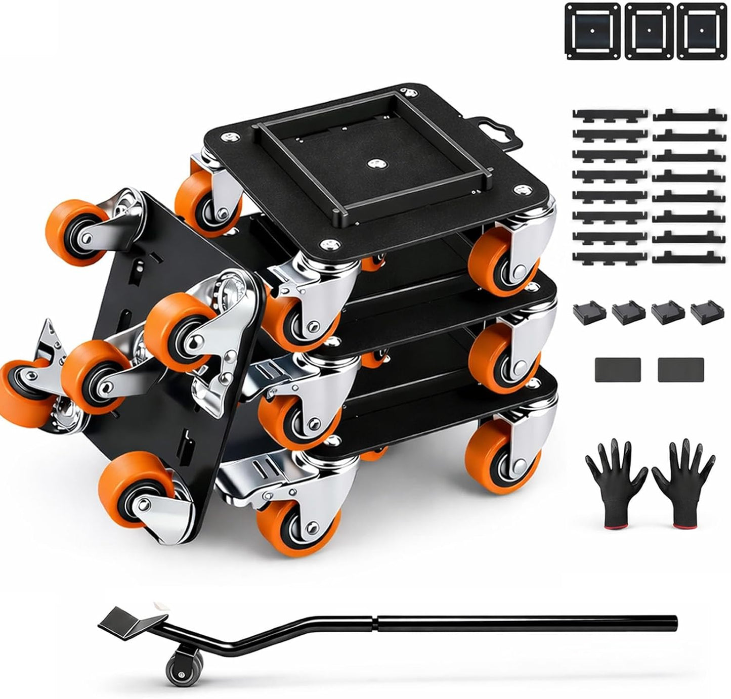 Furniture Dolly with Wheels, Heavy Duty Carbon Steel Furniture Lifter Tool | Anti-Tip Design with Dual-Brake 360° Rotatable Silent Rubber Casters, Max Load 3000LBS