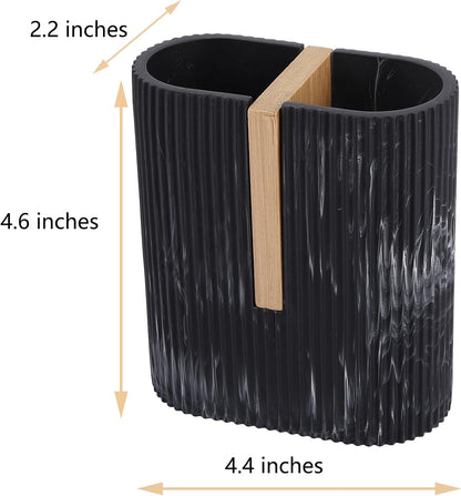 Toothbrush Holders for Bathroom, Bamboo Electric Toothbrush Stand, White | Toothbrush and Toothpaste Organizer for Sink Countertop, Bathroom Storage Stand for Brushing Accessories