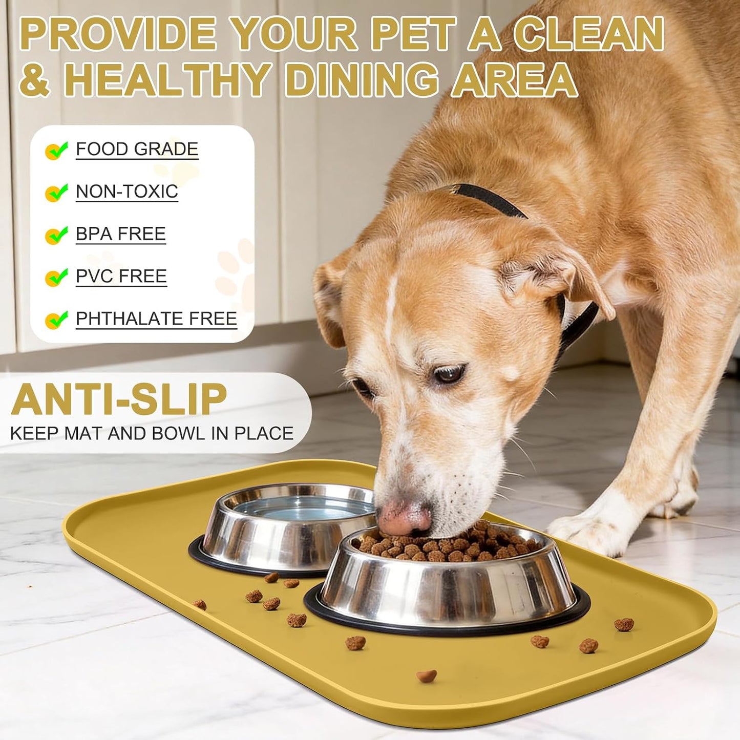 SMILOOL Waterproof Silicone Pet Food Mat with Raised Edge for Dog & Cat | 19" x 12" Non-Slip Pet Feeding Mats with Lip for Food & Water Bowl, Food Grade, Easy Cleaning, Black