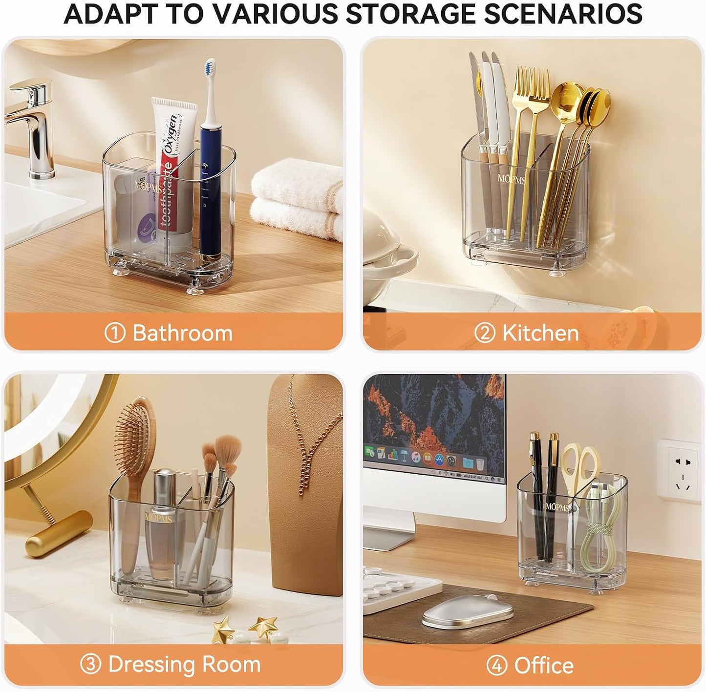 MOPMS Toothbrush Holders with Drainage for Bathrooms Countertop Organizer | 2 Slots Electric Toothbrush Holder Wall-Mount with Divider for Easy Clean, Tooth Brush and Toothpaste Holder for Bathroom
