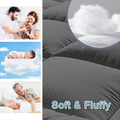 HYLEORY Queen Mattress Pad Quilted Fitted Mattress Protector Cooling Pillow Top Mattress Cover Breathable Fluffy Soft Mattress Topper with 8-21" Deep Pocket, Dark Grey