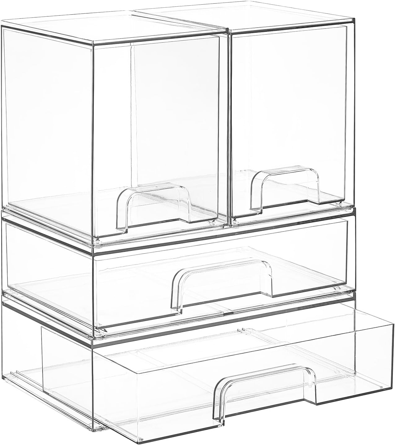 Vtopmart Clear Stackable Storage Drawers Set of 6, Plastic Organizer Bins | Multi-purpose Boxes for Bathroom Accessories Storage, Ideal for Cabinet, Shelf, Pantry, Laundry Room Organization