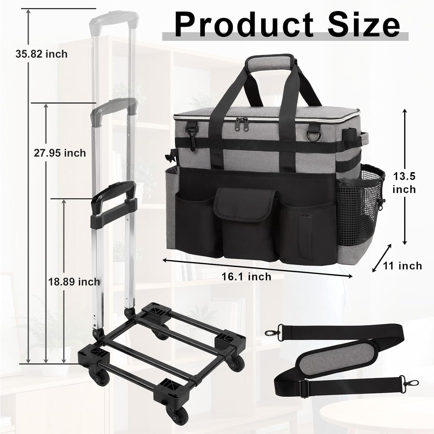 Wearable Large Cleaning Caddy Bag for Housekeepers (Black&Gray) | Cleaning Supplies Organizer with Adjustable Shoulder, Waist & Handle Straps, Detailing Bag for Kitchen Supplies