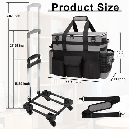Wearable Large Cleaning Caddy Bag for Housekeepers (Black&Gray) | Cleaning Supplies Organizer with Adjustable Shoulder, Waist & Handle Straps, Detailing Bag for Kitchen Supplies