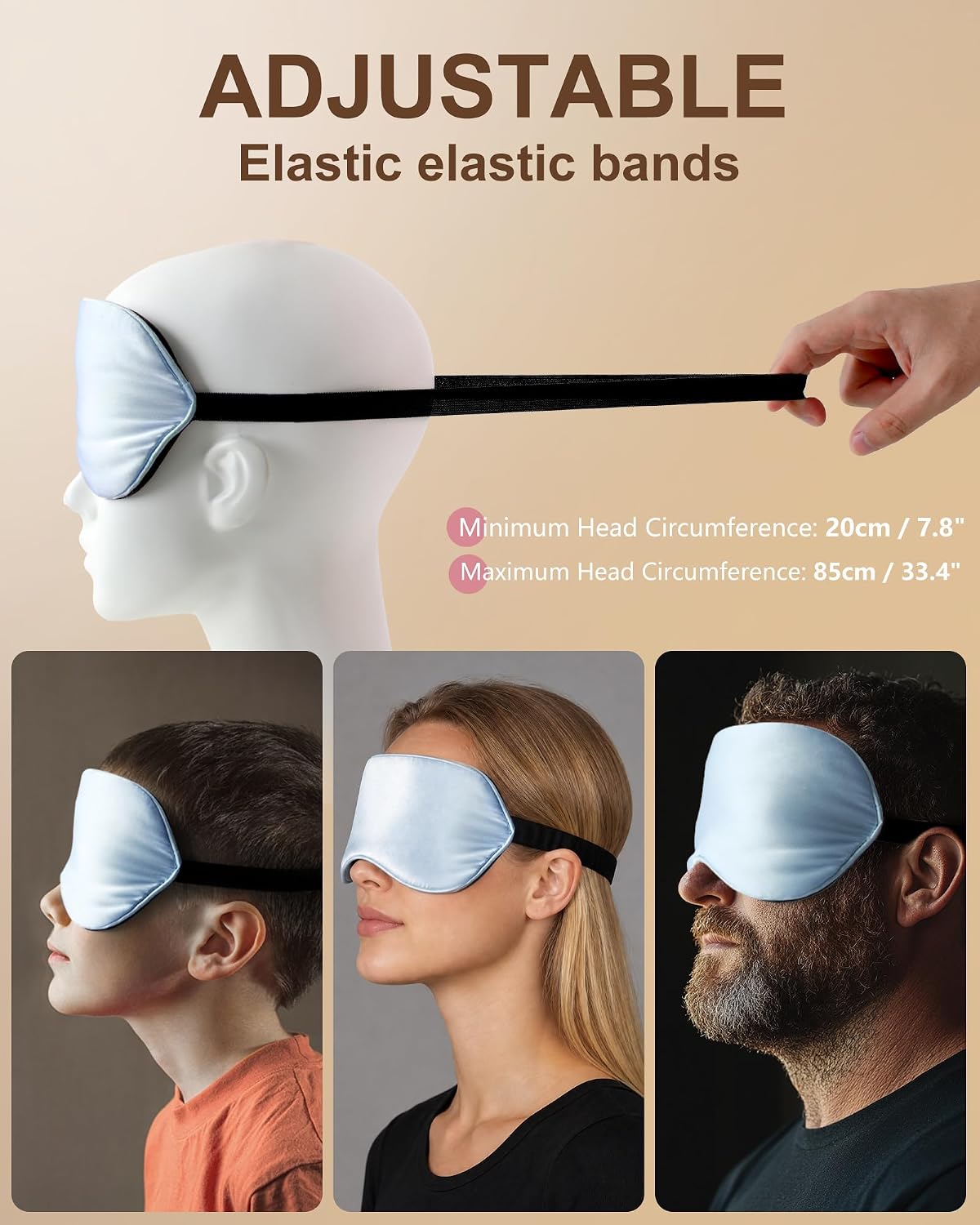 Silk Sleep Mask for Women and Men - Soft Breathable Organic Natural Mulberry Silk Fabric Blackout Eye Mask with Adjustable Straps No Pressure Eye Mask for Travel Essentials Gifts (Black)