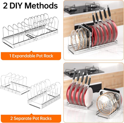 MUDEELA Expandable Pot Pan Lid Organizers inside Cabinet, 10 Divider-Black | Expandable 11.8–22.9", 10 Adjustable Divider, Tool-Free Assembly, Non-Slip, Scratch-Proof, For Pan Lid Cutting Board Bakeware