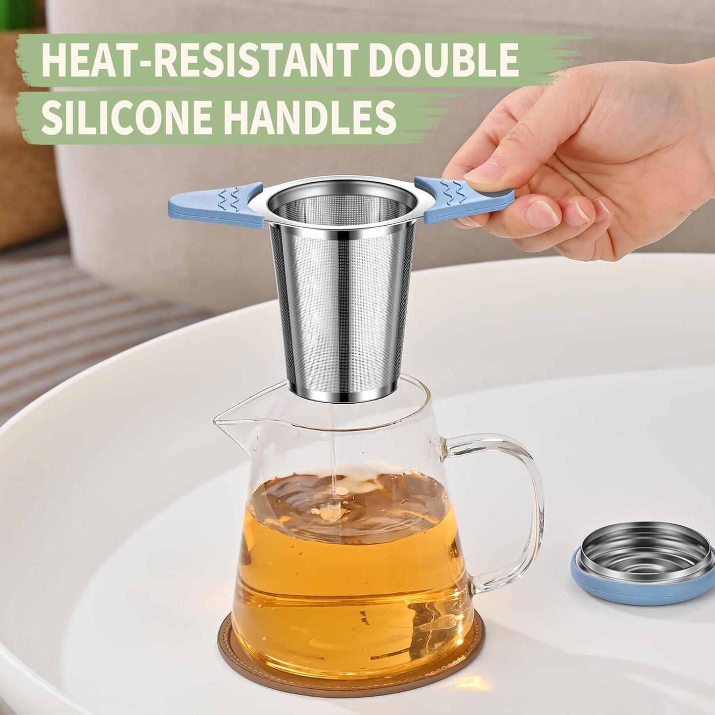 Tea Infuser for Loose Leaf Tea, ASWETMEL Stainless Steel Tea Infuser with Heat Proof Silicone Handles, Extra Fine Mesh Tea Strainers Filter Fine Tea Leaves Effectively, Fits Tea Pots, Mugs, Cup